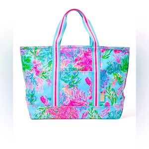 Lilly Pulitzer Mercato Canvas Cotton Tote Bag - Celestial Blue Cay To My Heart